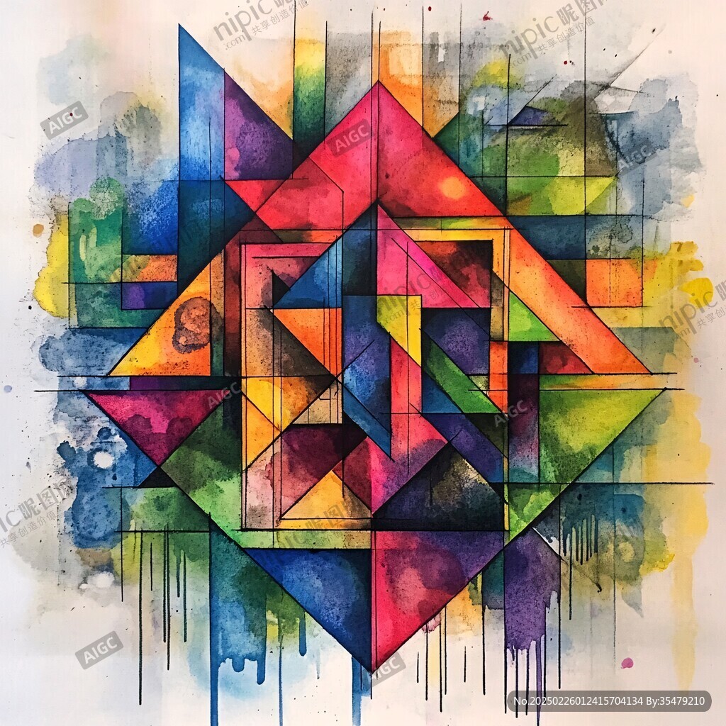 抽象幾何水彩畫