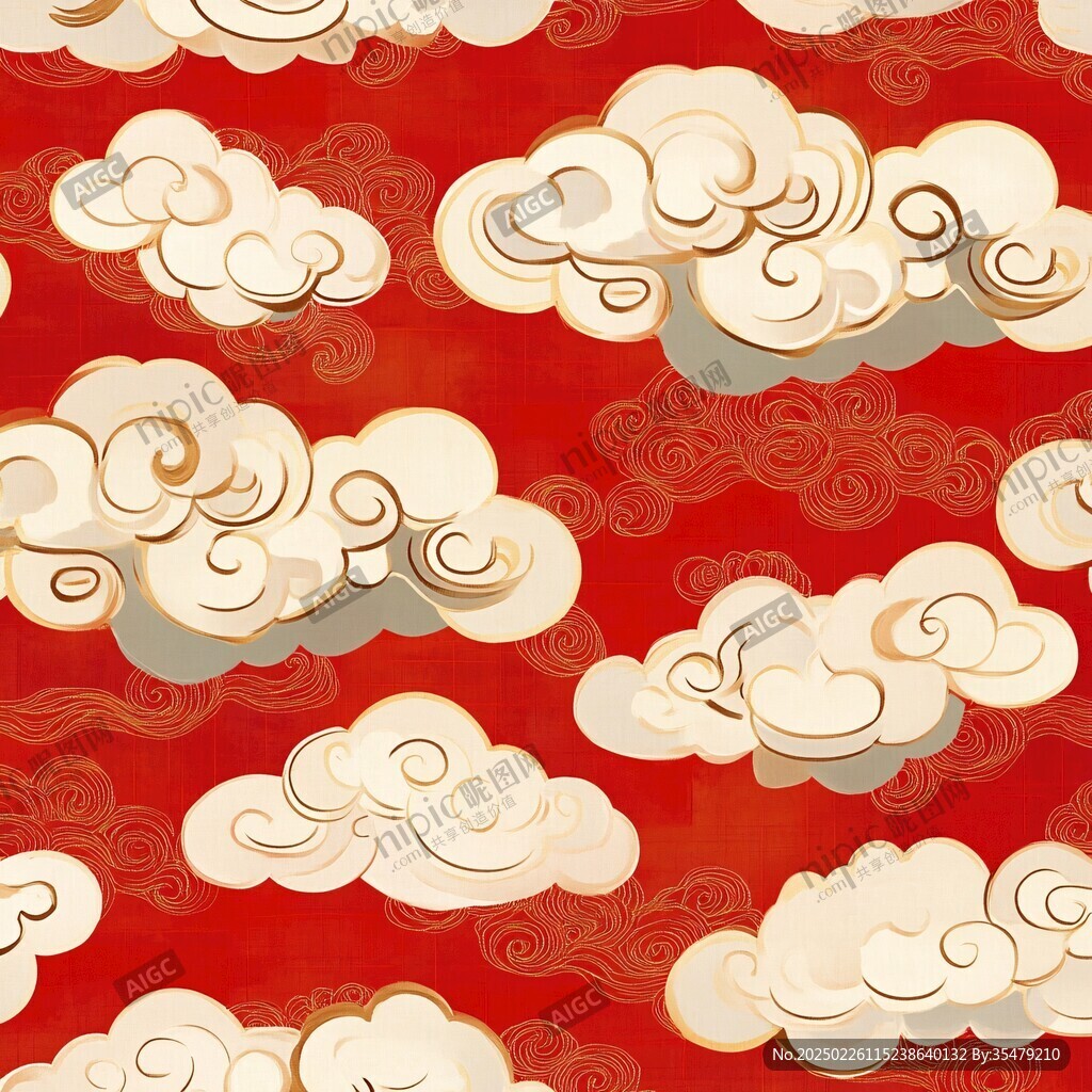 紅色背景上的云朵圖案