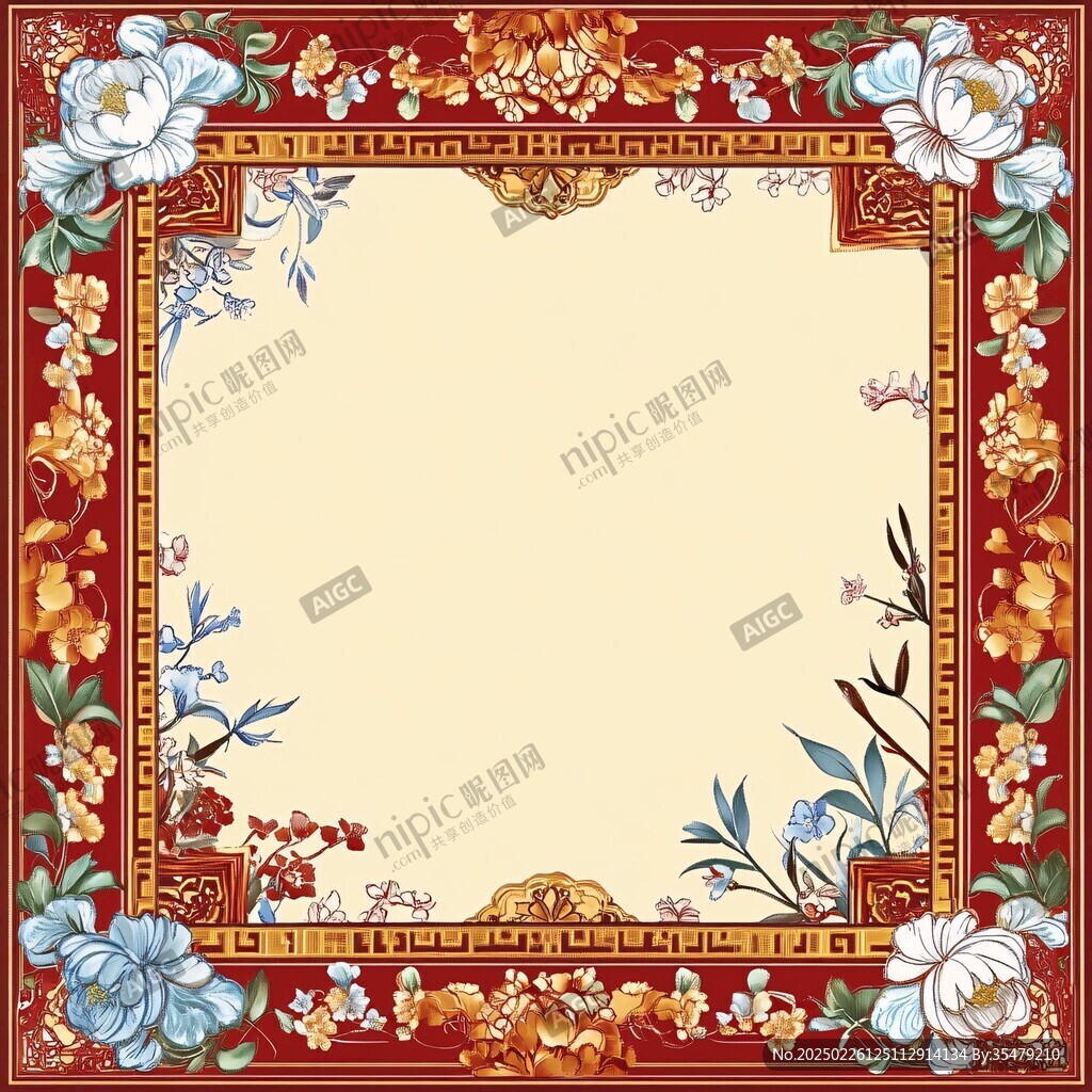 紅色花卉邊框的藝術(shù)設(shè)計(jì)