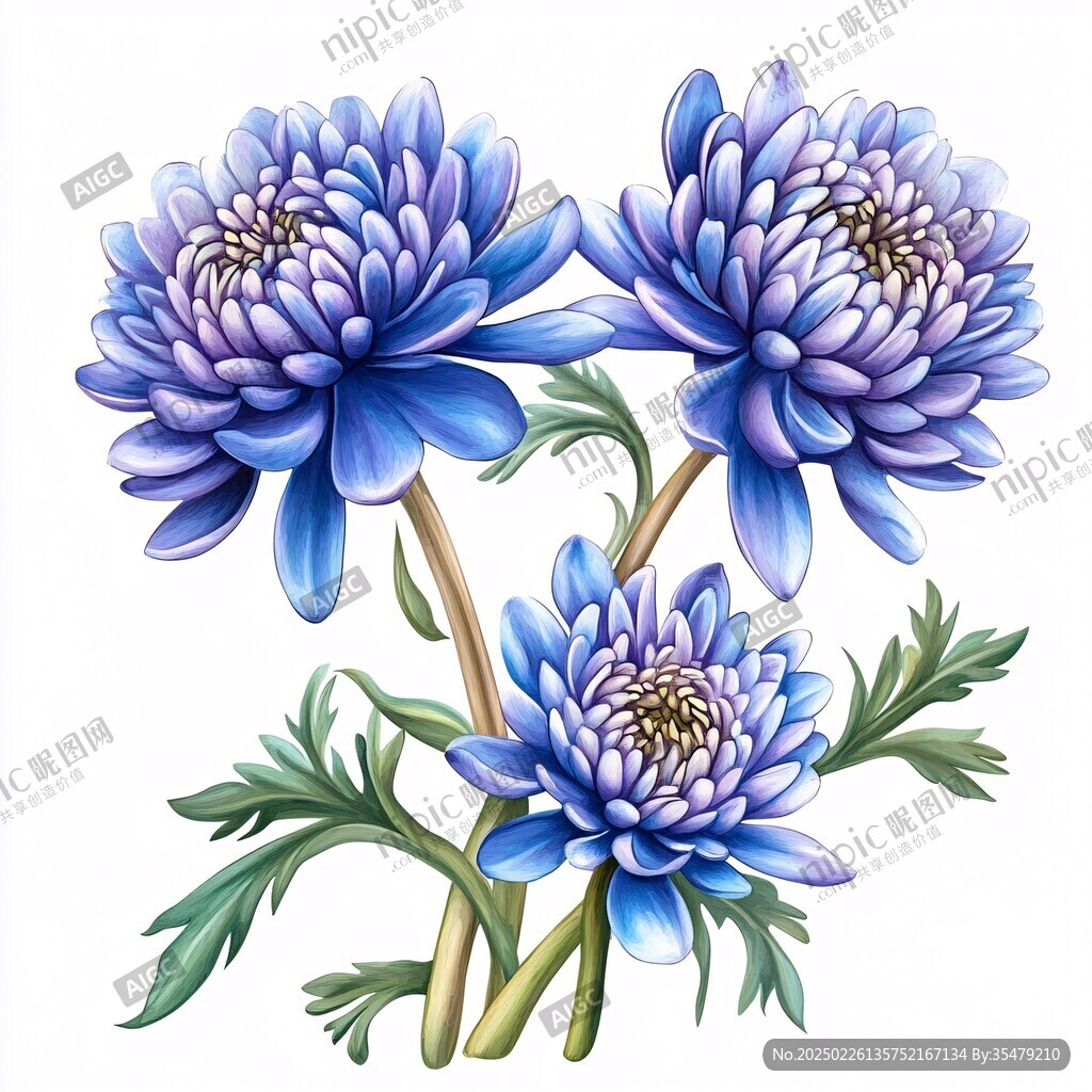 藍色菊花藝術(shù)插畫