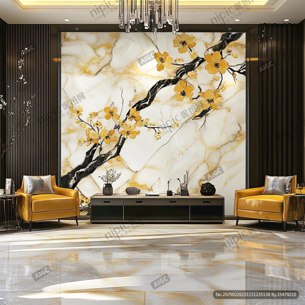 現(xiàn)代奢華空間 黃色梅花大理石背景