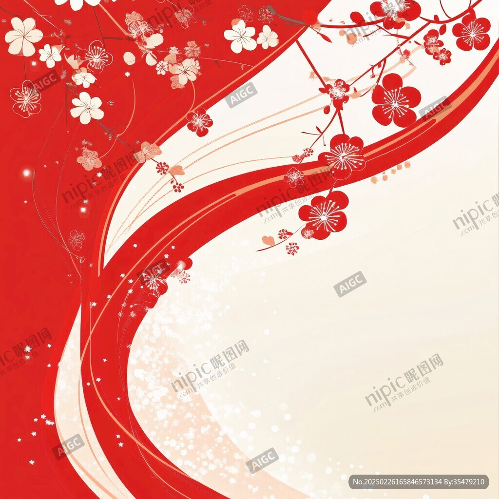 紅白花卉抽象圖案