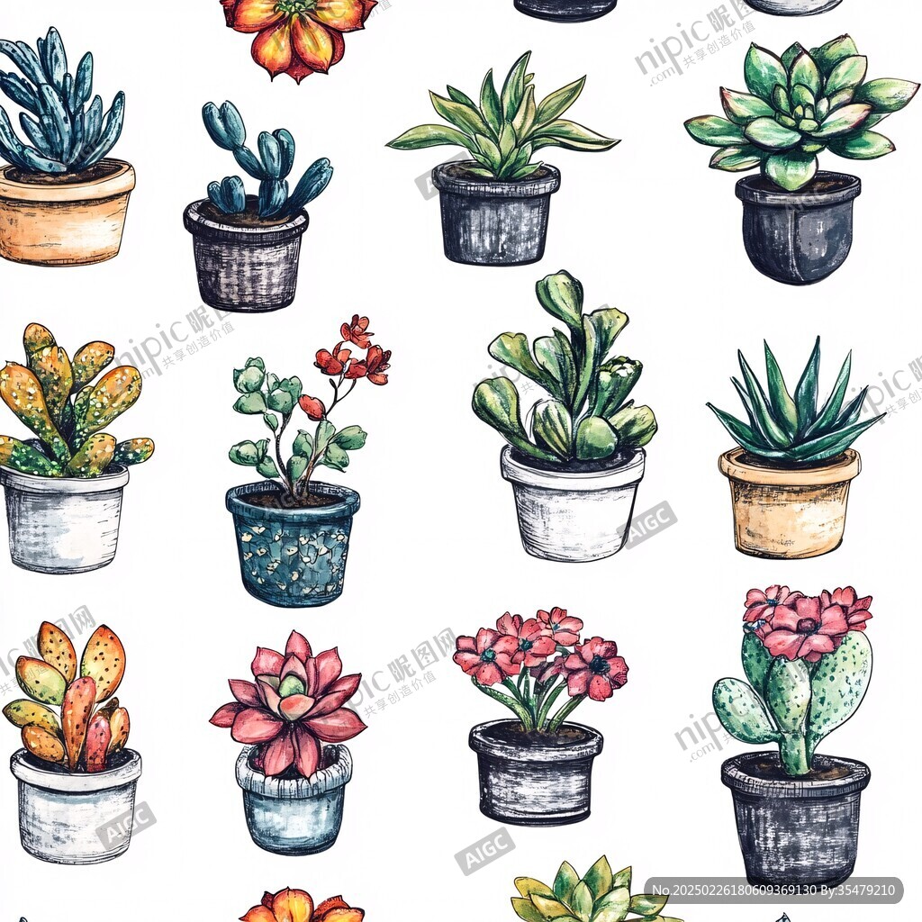 多彩的室內(nèi)植物插圖
