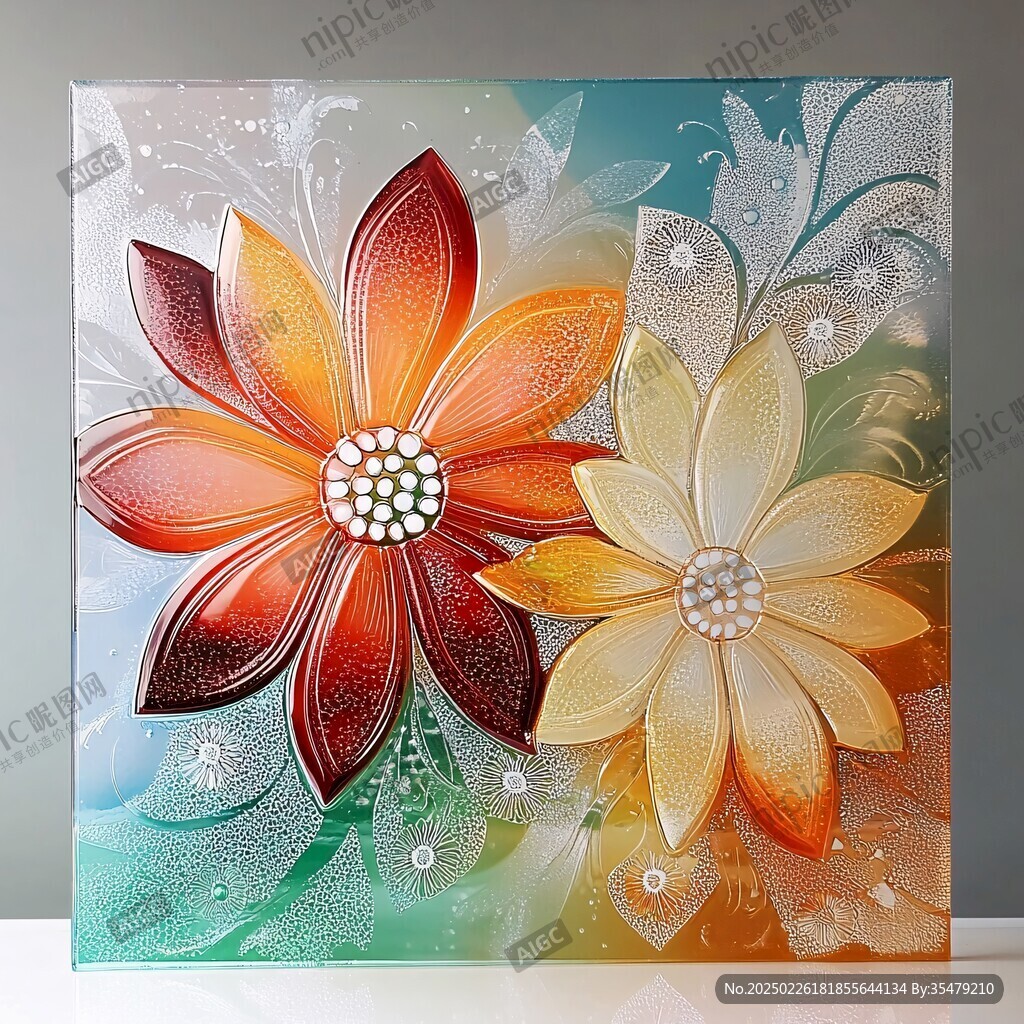 彩色玻璃藝術作品 雙花