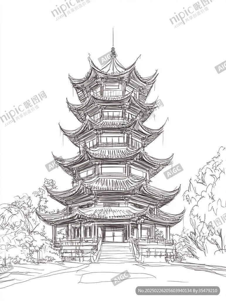 中國古典建筑線描圖