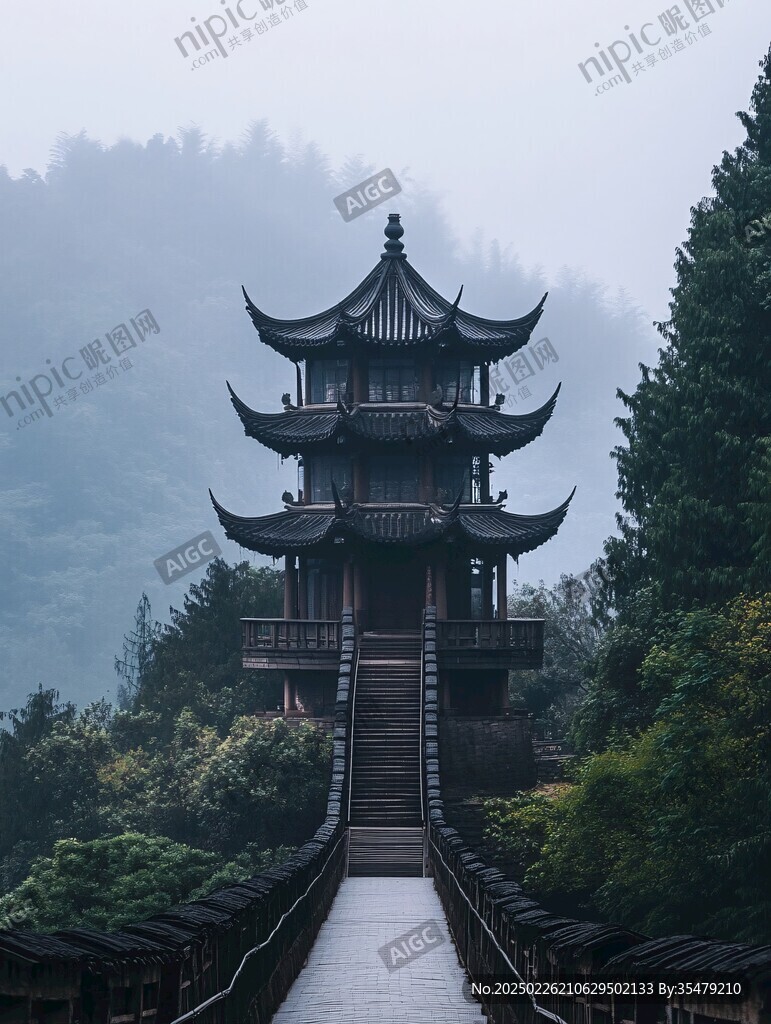云霧繚繞的古樓閣