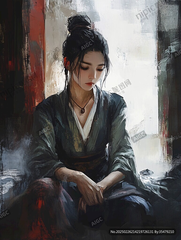 古風女子坐在窗邊