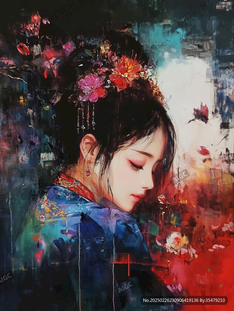 色彩斑斕的女子肖像