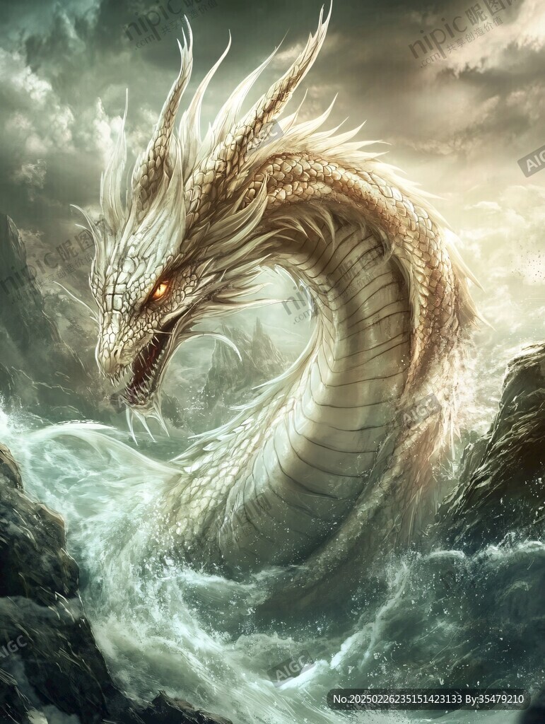 巨龍在洶涌的海浪中翻騰