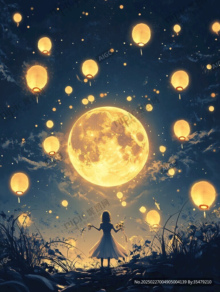 滿月之夜 燈飄蕩