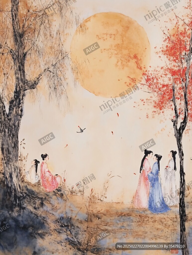 秋日里 紅葉飄落 女子們靜享時光