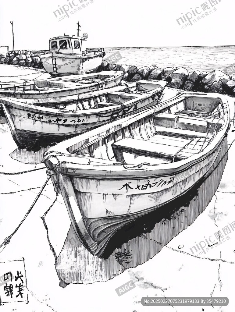 海岸線上的漁船