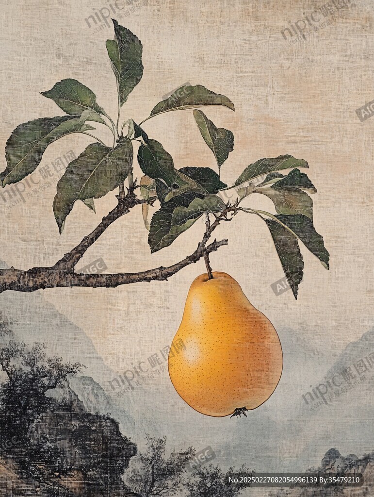 梨形山水畫