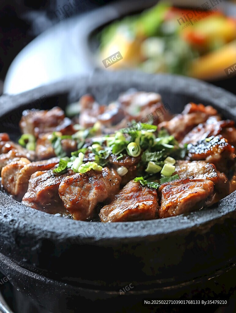 美味石鍋烤肉 撒上蔥花