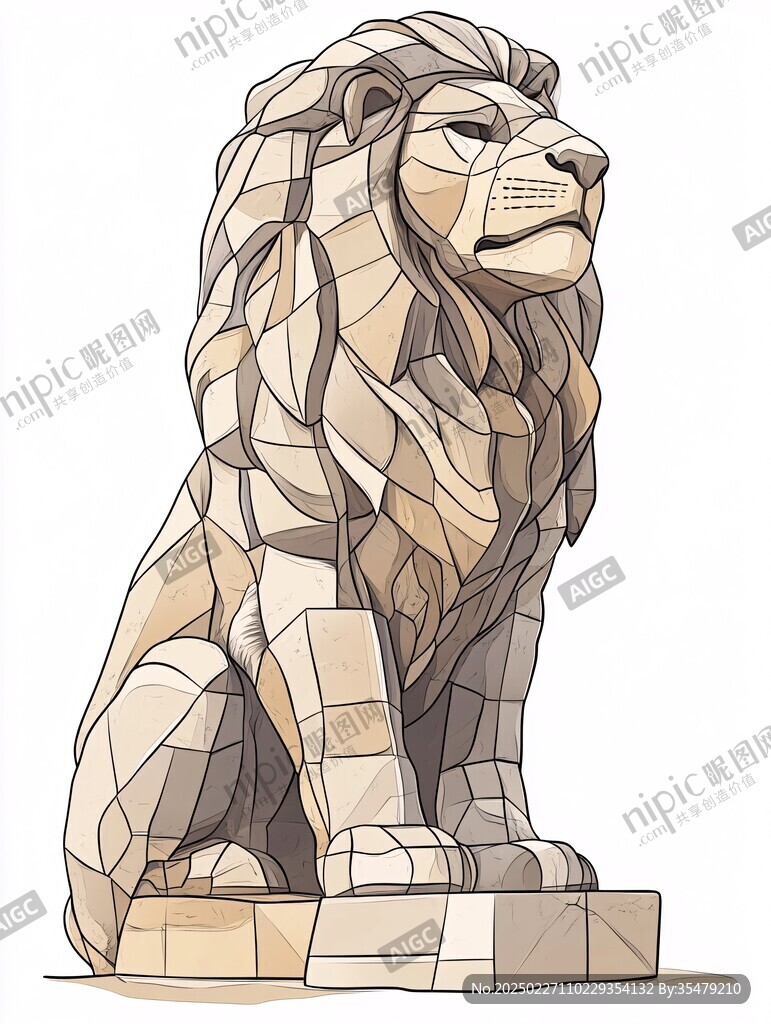 幾何風格的石獅雕塑