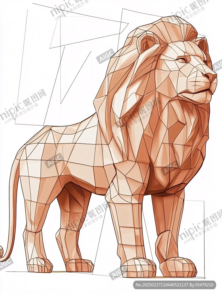低多邊形獅子藝術品