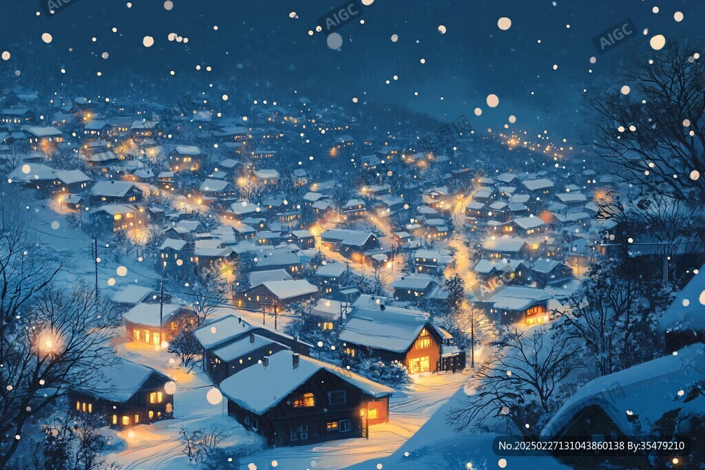 雪夜下的寧靜村莊