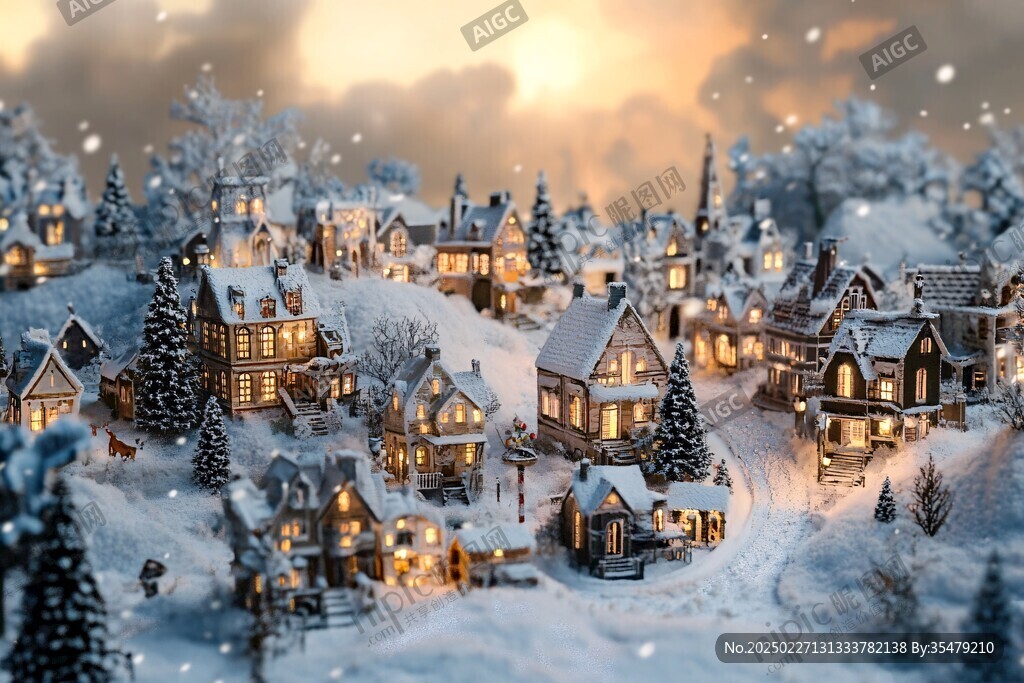 雪中小鎮(zhèn)的溫暖夜晚