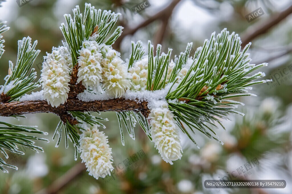 雪覆蓋下的松樹枝