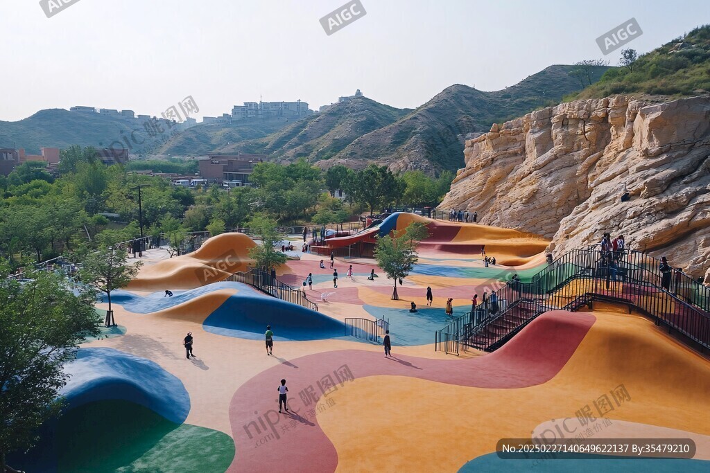 城市中的彩色山丘公園