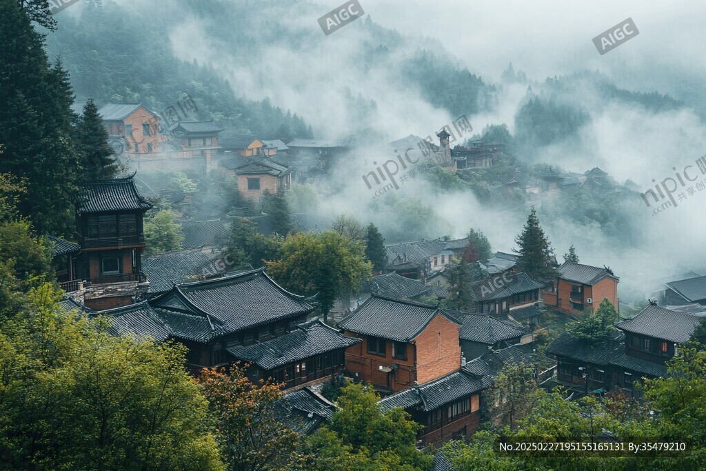 云霧繚繞的古村落
