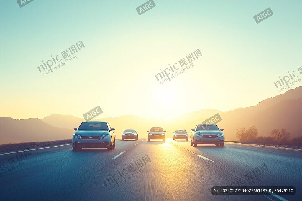 汽車之旅 山脈 日落 公路 車隊 行駛 速度 藍天 自然 寧靜 冒險