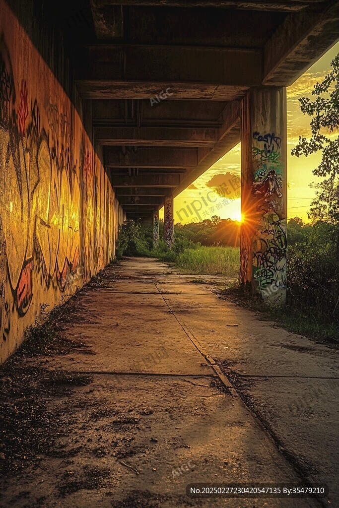 夕陽下的涂鴉隧道