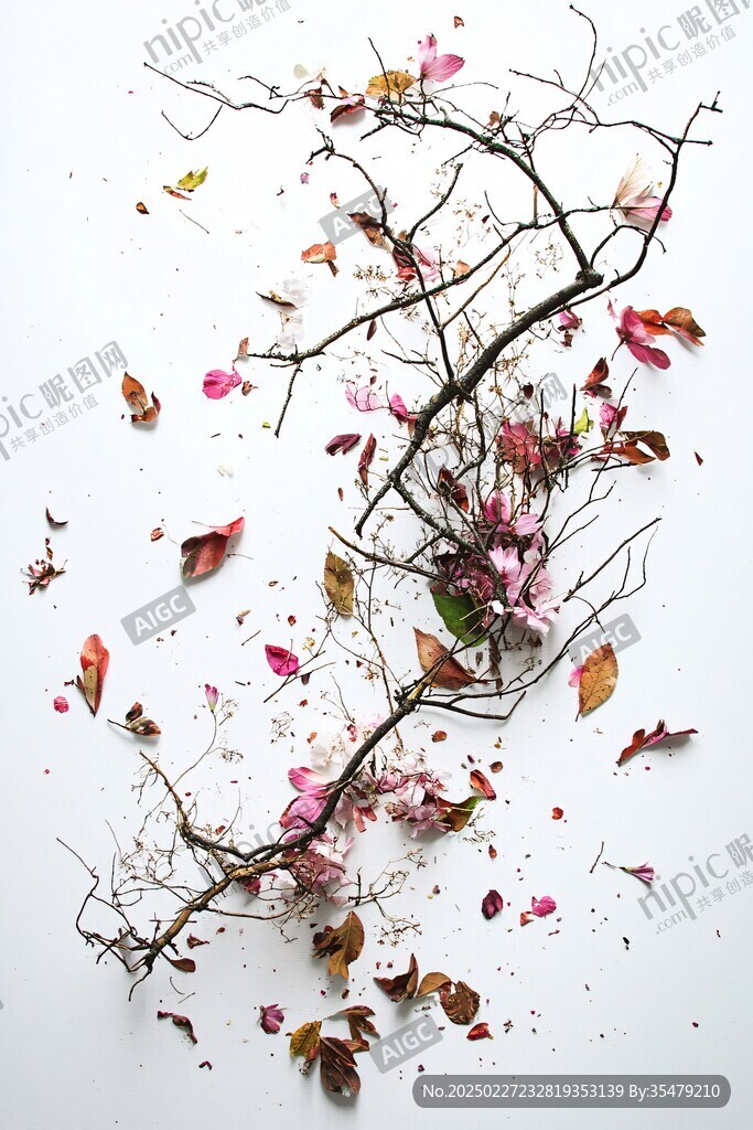 散落的花瓣和樹枝