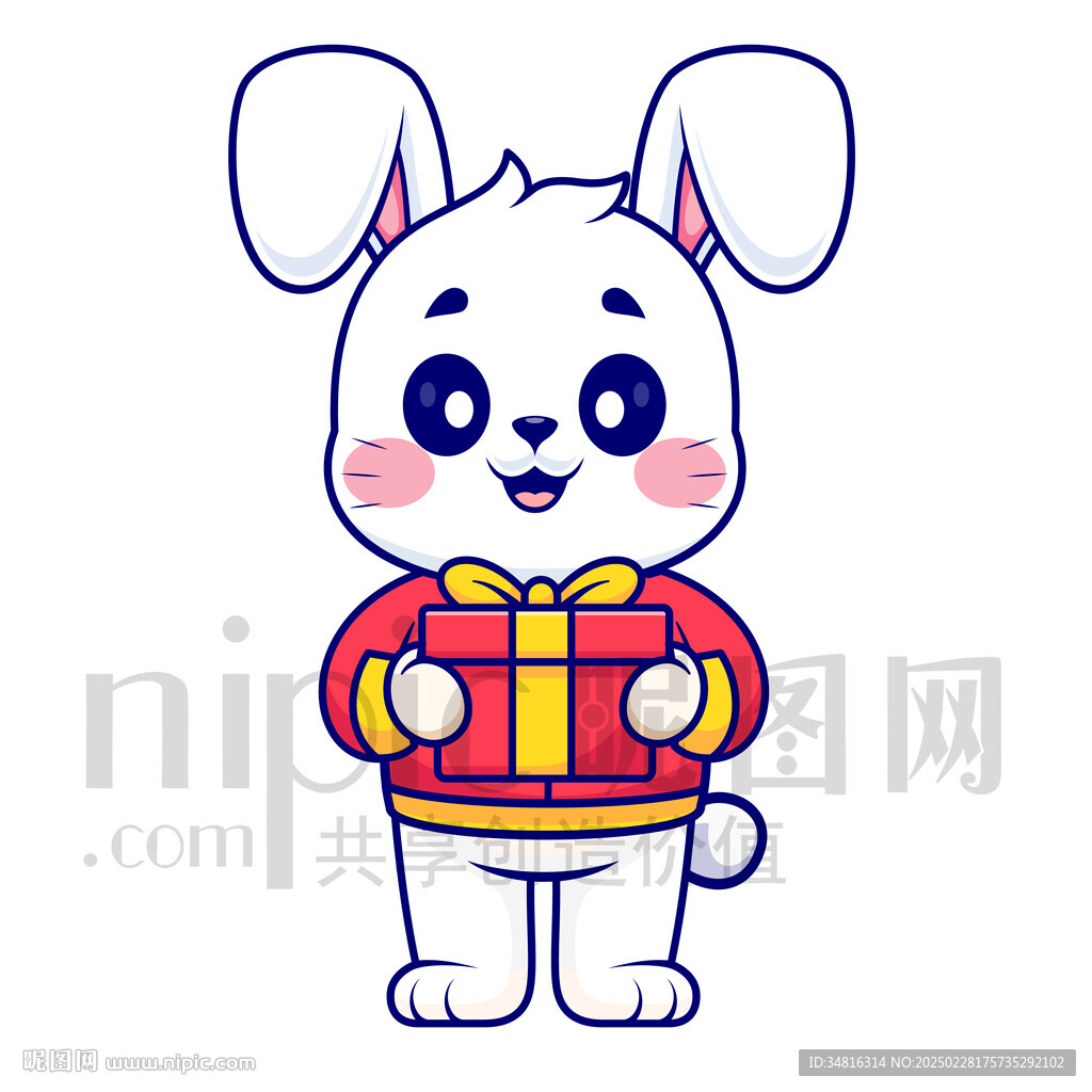 可愛卡通抱著禮物禮品的兔子