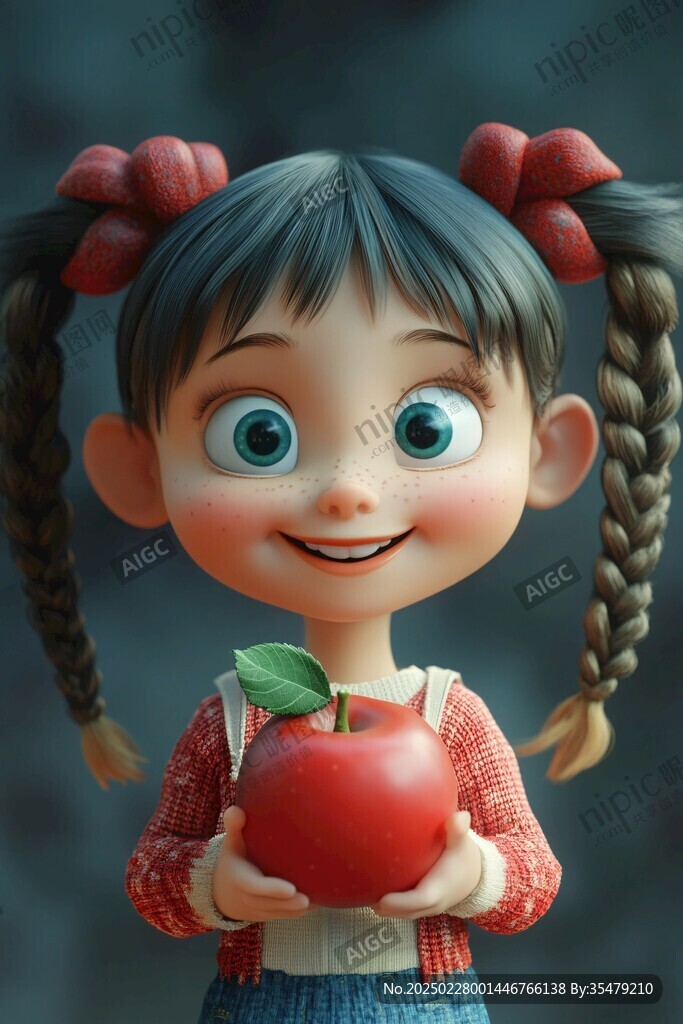 快樂小女孩與蘋果