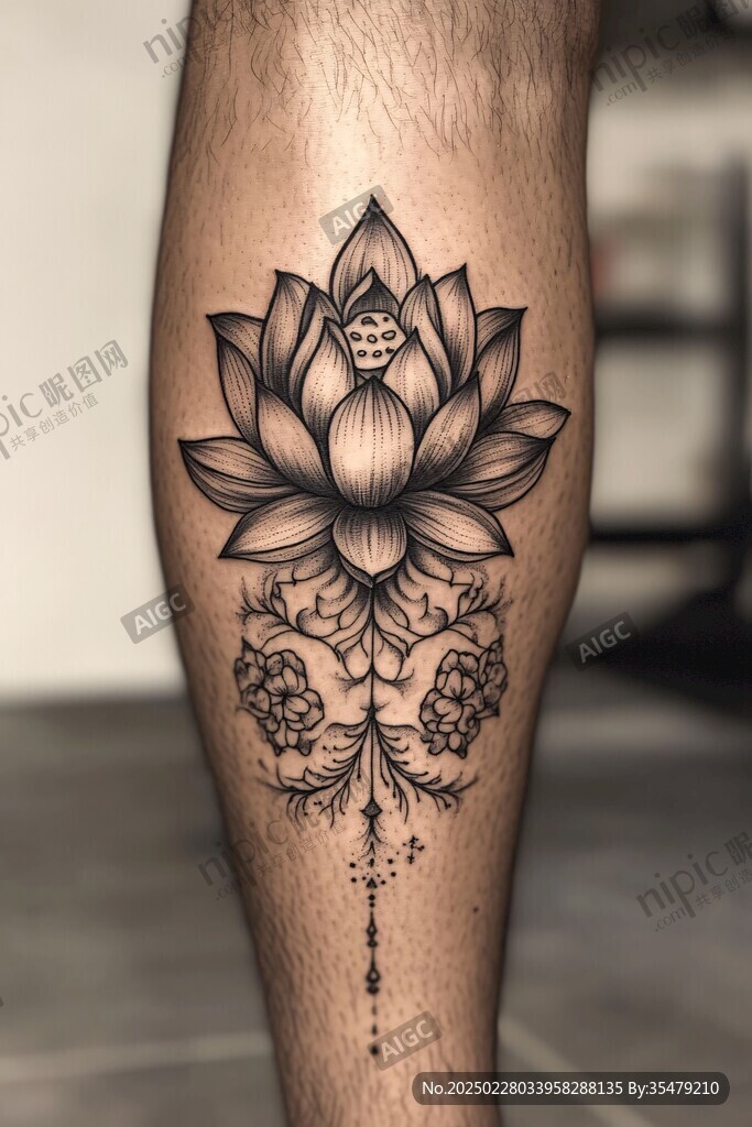 腿部蓮花紋身