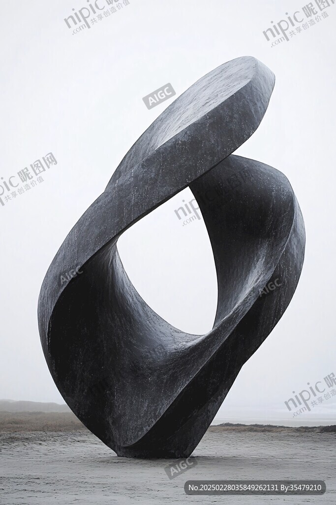 抽象雕塑矗立在荒蕪之地