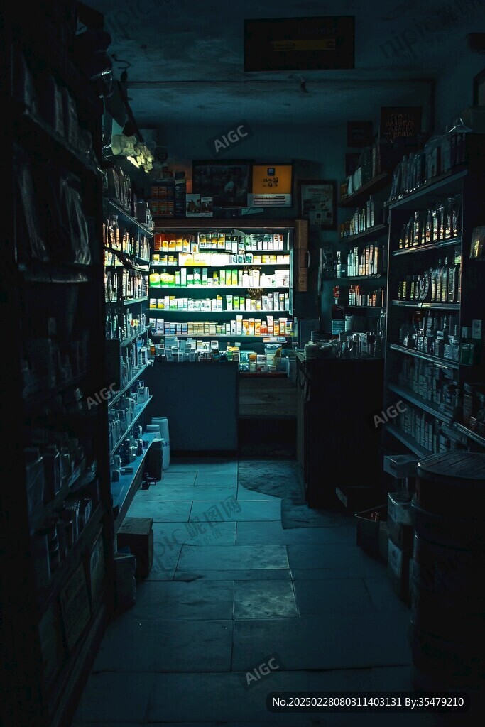 昏暗的藥店過(guò)道