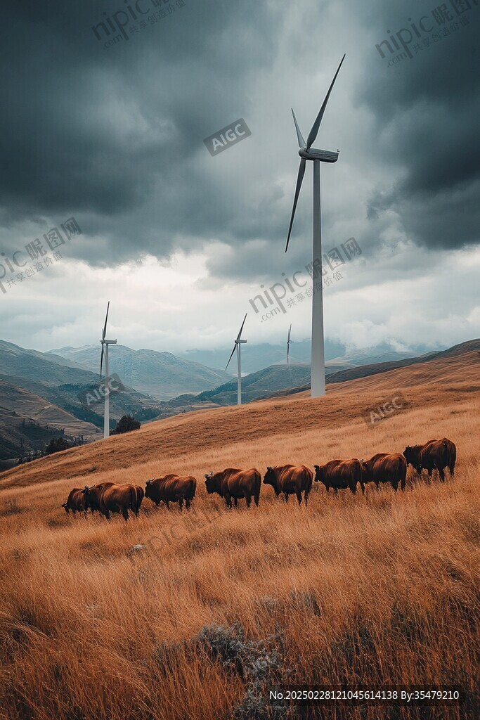 風力發電機下的草原生活