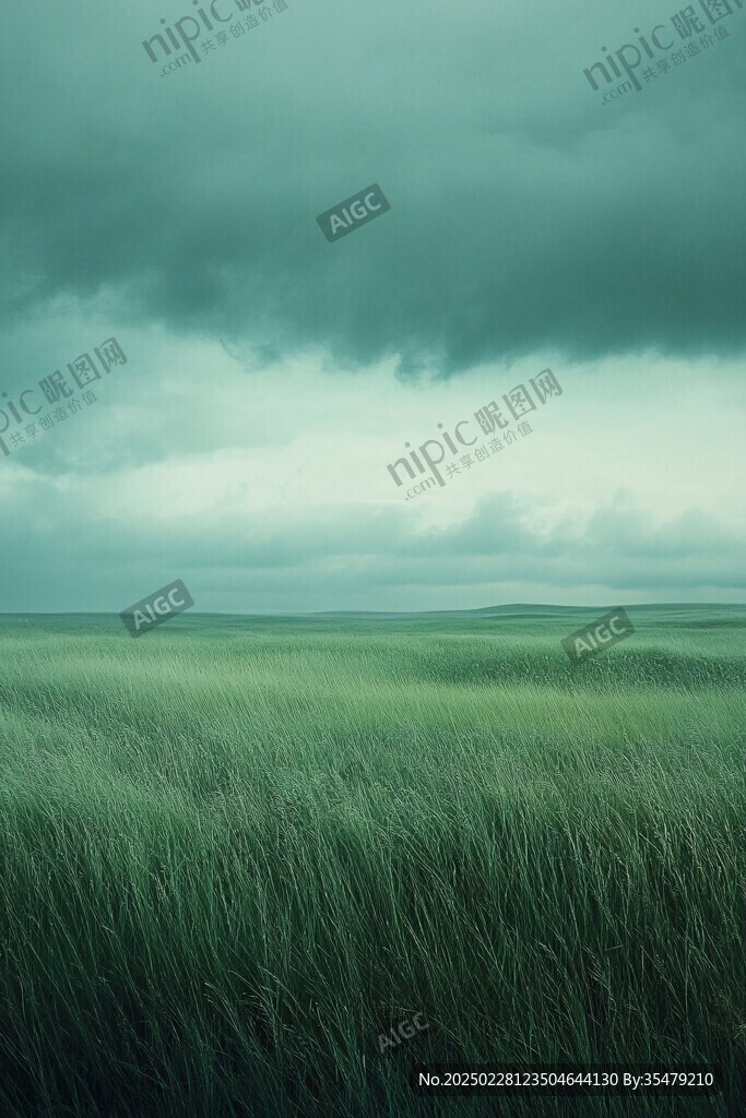 陰云密布下的廣闊草地