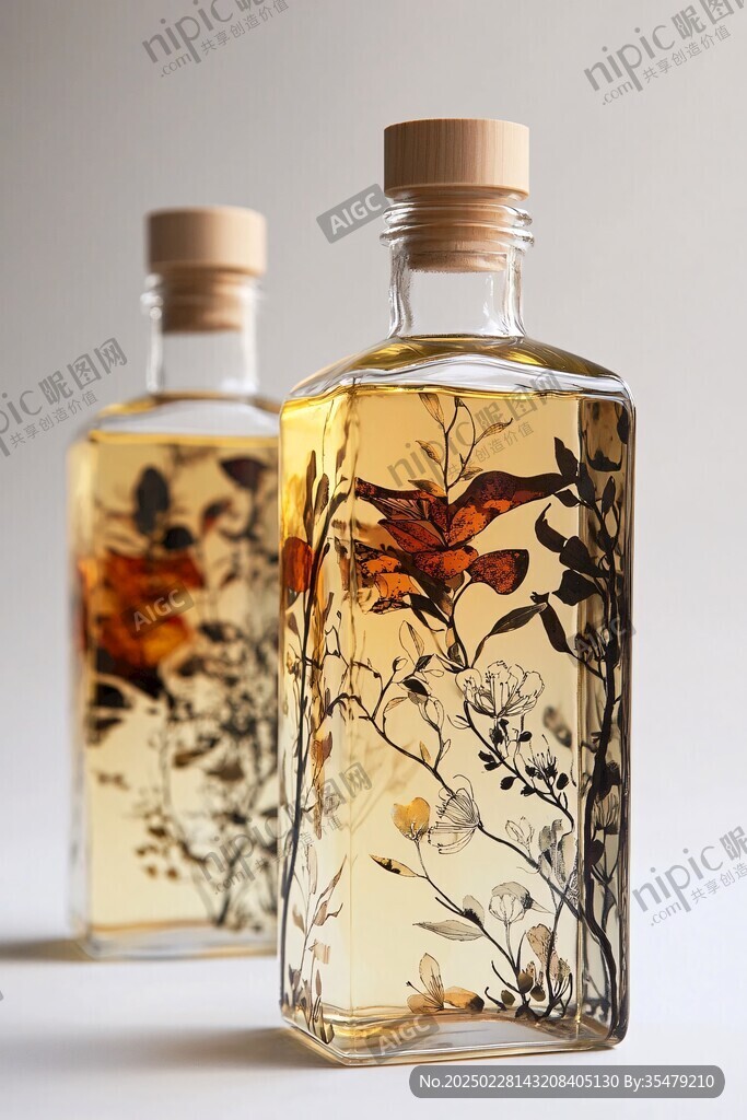 透明玻璃瓶中的植物油和花朵