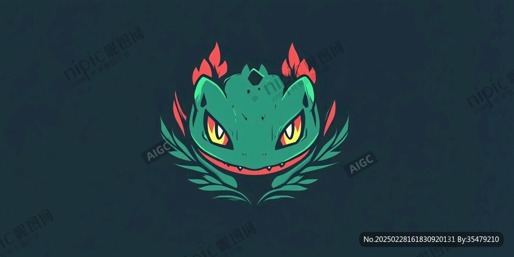 神秘綠色怪獸面孔