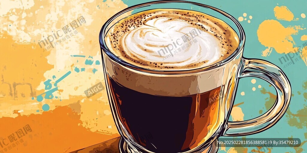 繪畫風(fēng)格的咖啡杯插圖