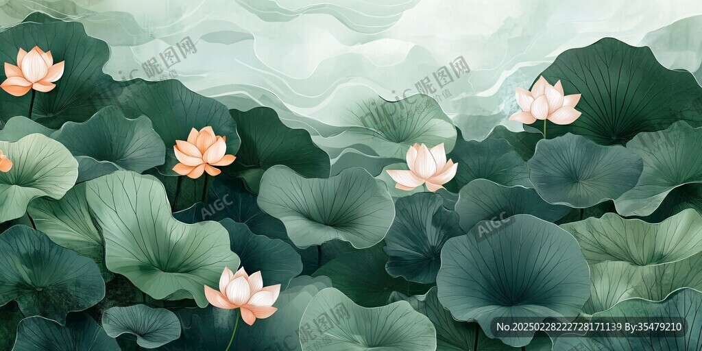 綠荷映荷花