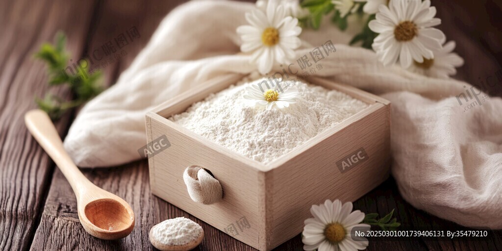 木盒中的面粉和雛菊