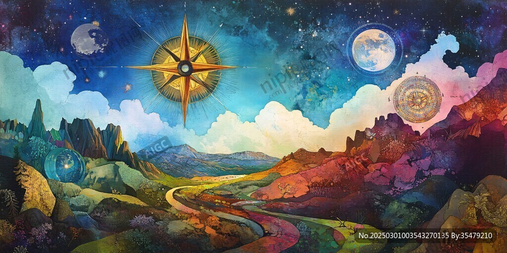 神秘夜空下的奇幻山谷