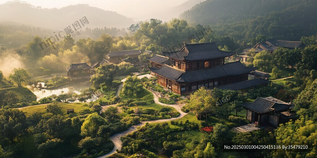 迷霧中的古風(fēng)建筑