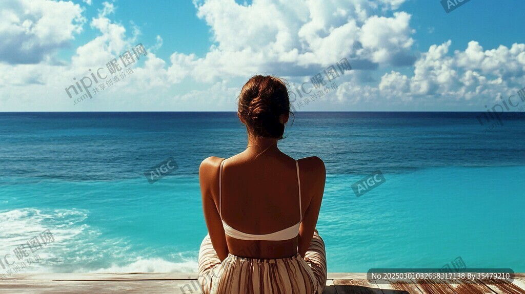 海邊冥想的女孩