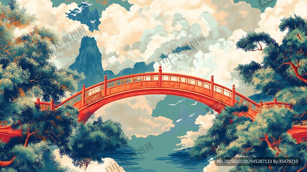 云霧繚繞的山水之橋