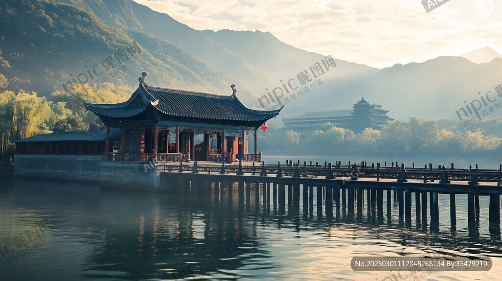 山水畫中的古代建筑