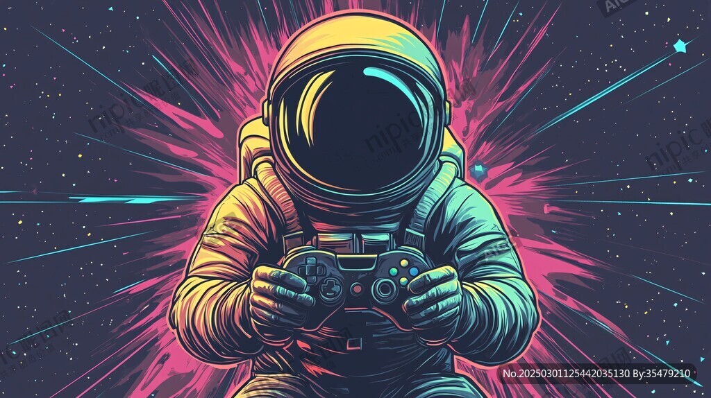 宇航員在太空中玩電子游戲