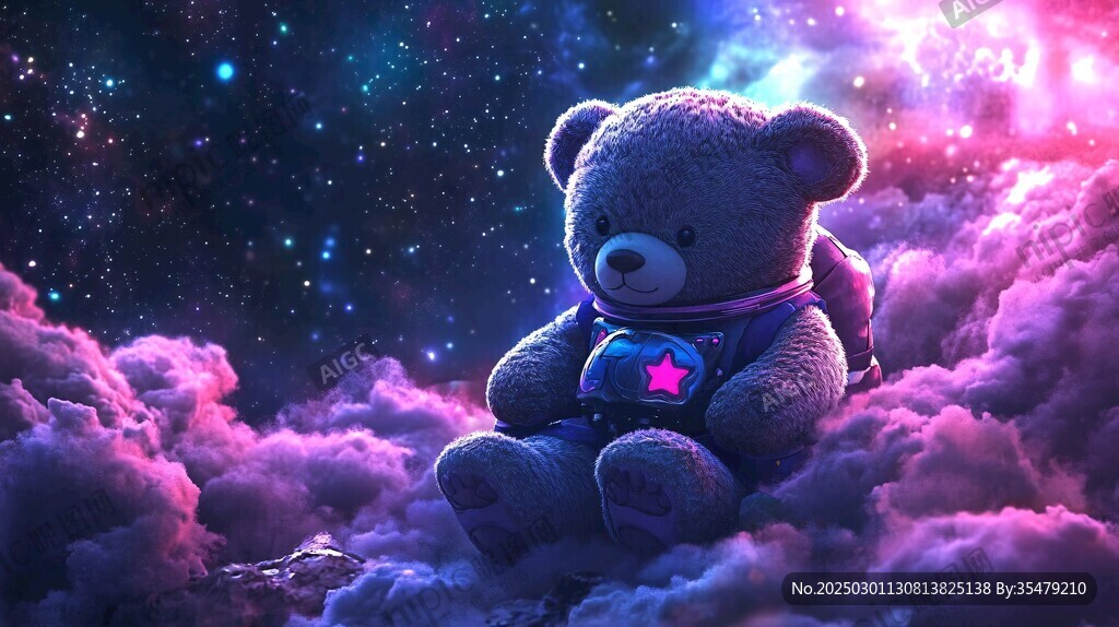 泰迪熊宇航員在宇宙云中