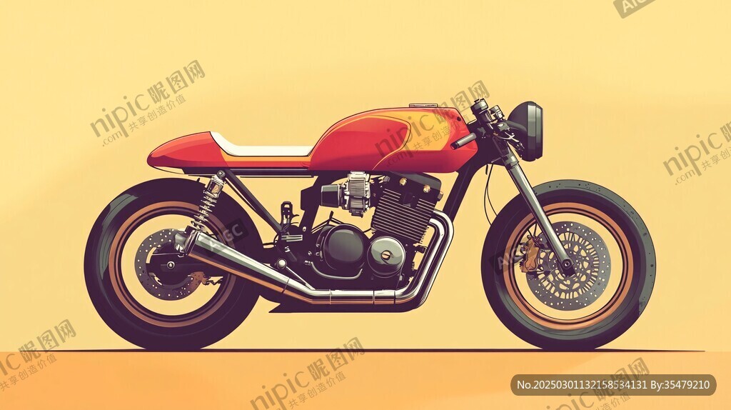 咖啡賽車風格摩托車插圖