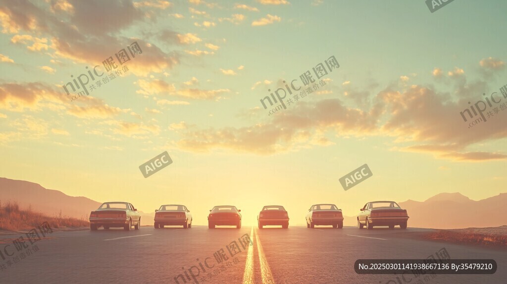 日落公路上的汽車