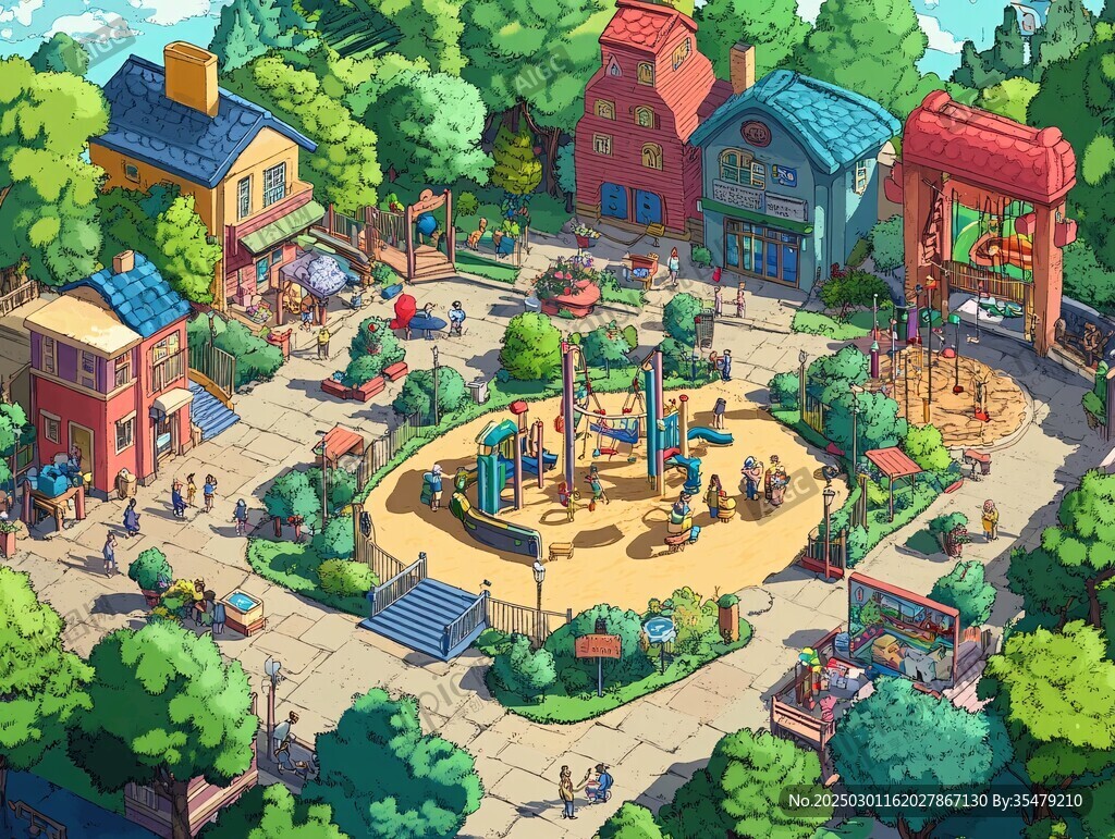 生動多彩的城市公園場景